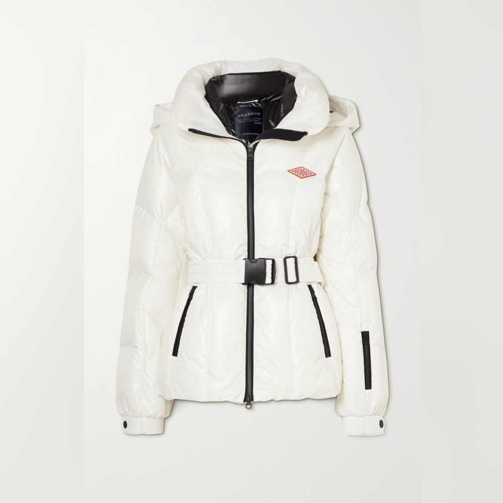 Perfect condition Cordova Monterosa Hooded belted ski coat in white used 1 trip